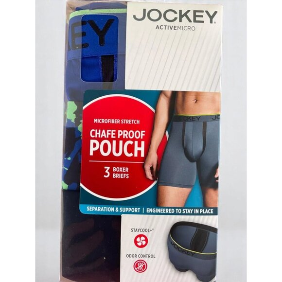 Jockey ActiveMicro Stretch Blue Boxer Briefs 3-Pack Chafe Proof Pouch XL NEW - Picture 2 of 8